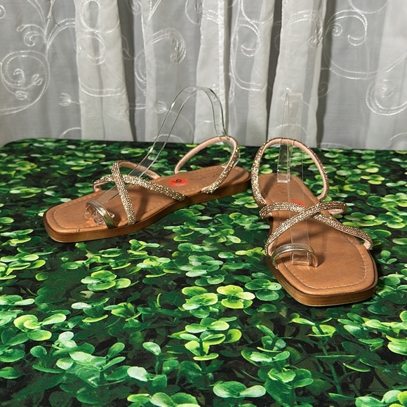 Mariella Rhinestones Glitter Toe Ring Sandals made in Italy size 9 1/2 Rose Gold - Picture 1 of 16